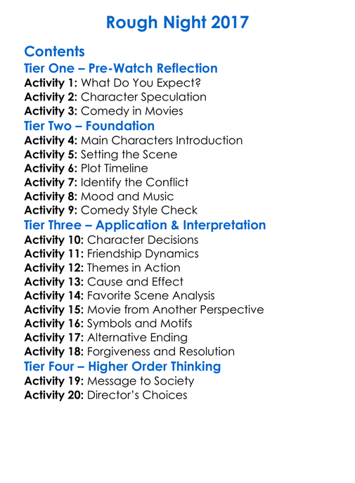 Rough Night 2017 Worksheet Activity Booklet