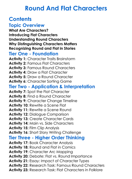 Round And Flat Characters Worksheet Activity Booklet
