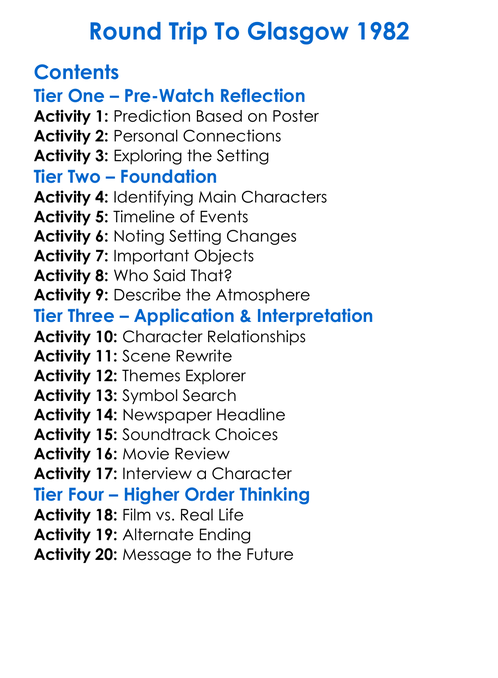 Round Trip To Glasgow 1982 Worksheet Activity Booklet