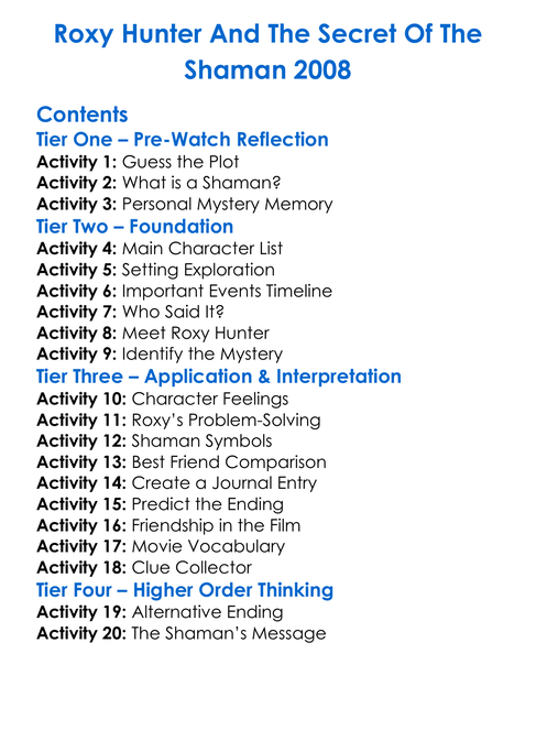 Roxy Hunter And The Secret Of The Shaman 2008 Worksheet Activity Booklet