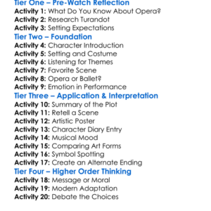 Royal Ballet  Opera Turandot 2025 Worksheet Activity Booklet