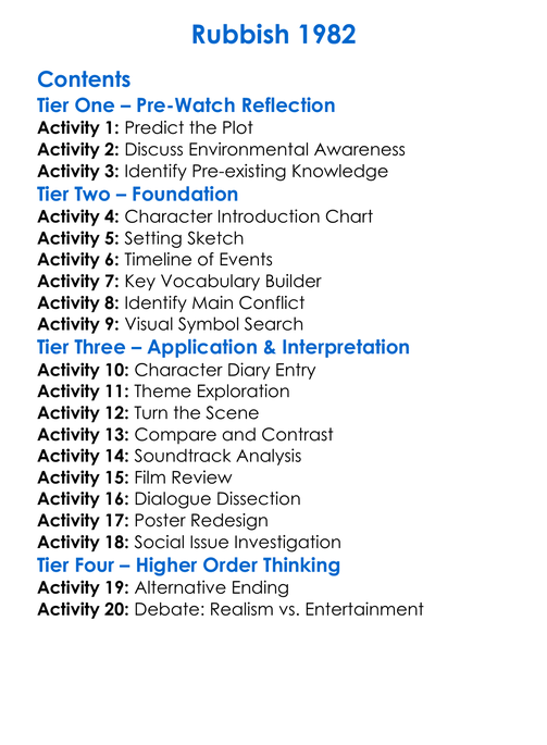 Rubbish 1982 Worksheet Activity Booklet