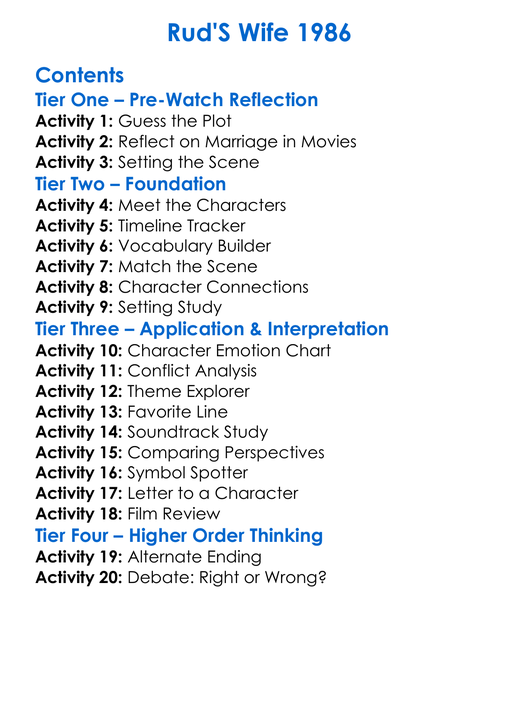 Ruds Wife 1986 Worksheet Activity Booklet