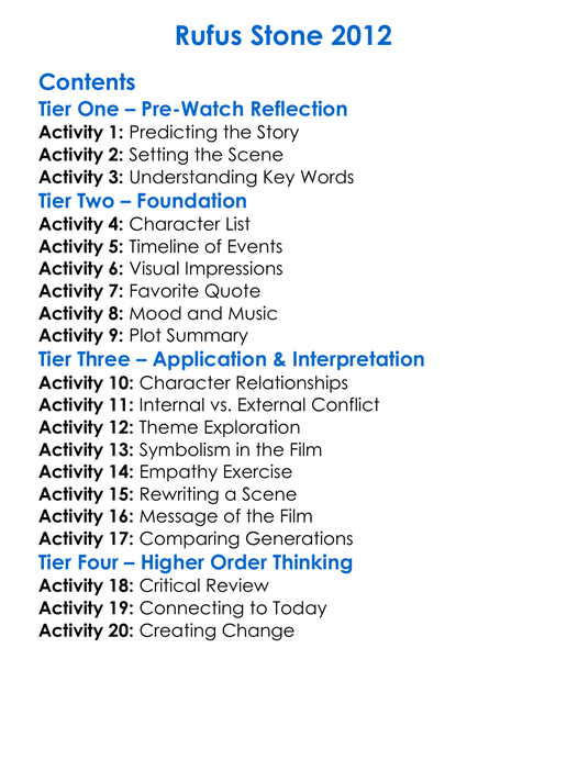 Rufus Stone 2012 Worksheet Activity Booklet