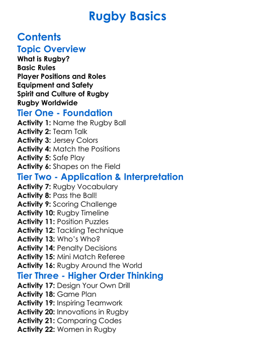Rugby Basics Worksheet Activity Booklet
