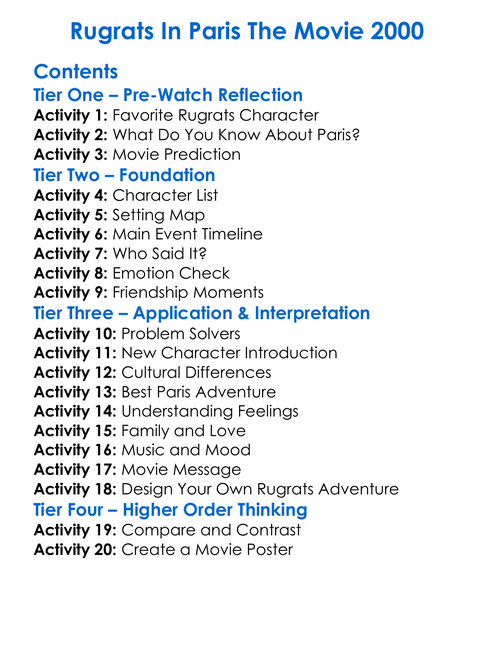 Rugrats In Paris The Movie 2000 Worksheet Activity Booklet