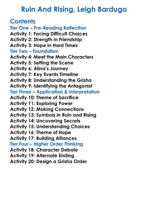 Ruin And Rising Leigh Bardugo Worksheet Activity Booklet