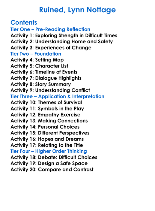 Ruined Lynn Nottage Worksheet Activity Booklet