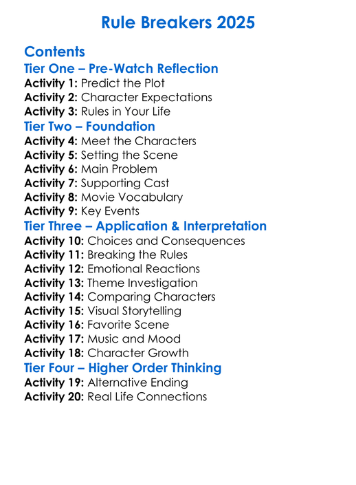 Rule Breakers 2025 Worksheet Activity Booklet