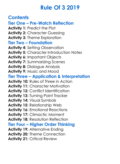 Rule Of 3 2019 Worksheet Activity Booklet
