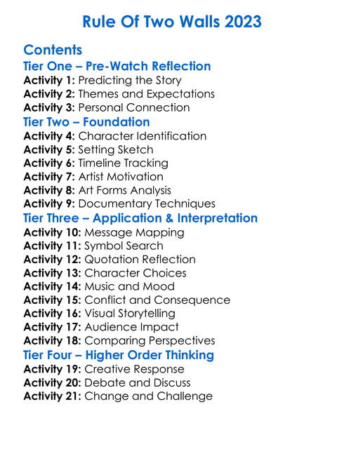 Rule Of Two Walls 2023 Worksheet Activity Booklet
