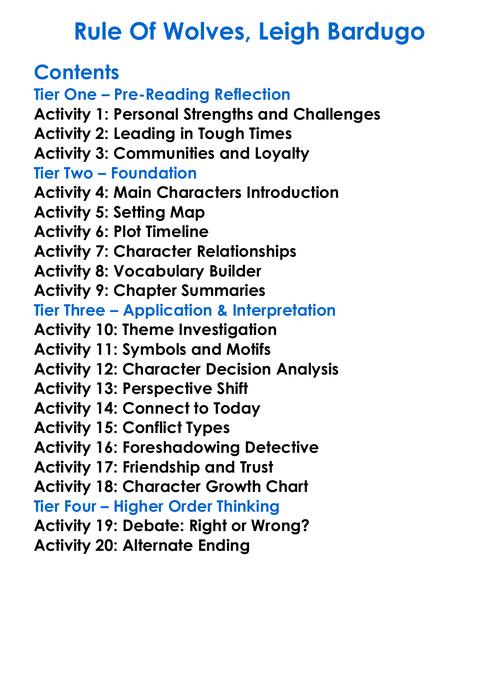 Rule Of Wolves Leigh Bardugo Worksheet Activity Booklet