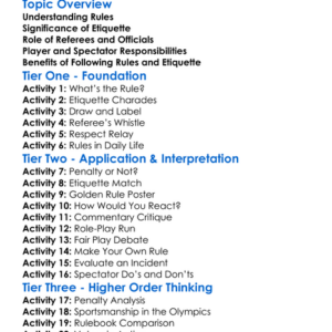 Rules And Etiquette In Sports Worksheet Activity Booklet