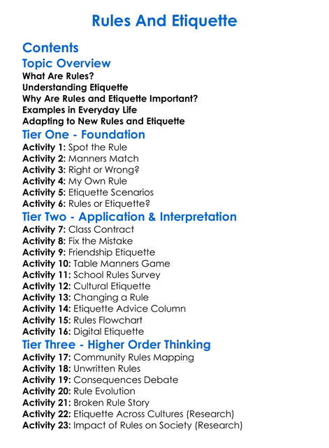 Rules And Etiquette Worksheet Activity Booklet