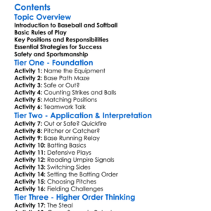 Rules And Strategies Of Baseballsoftball Worksheet Activity Booklet