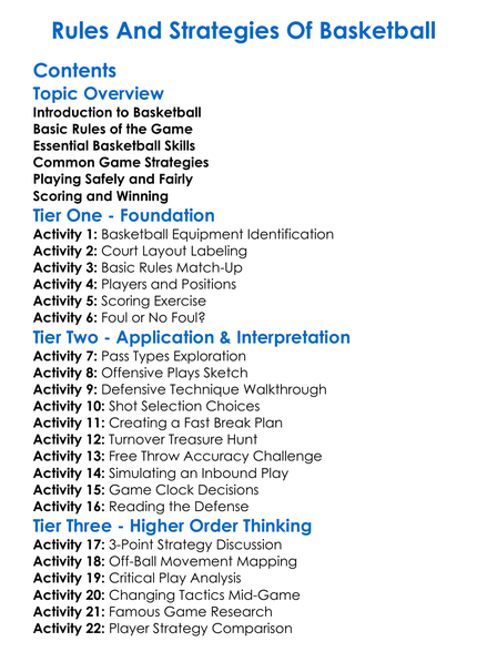 Rules And Strategies Of Basketball Worksheet Activity Booklet