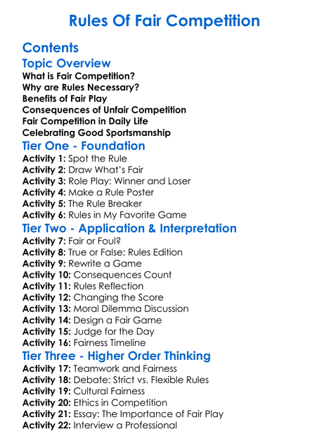 Rules Of Fair Competition Worksheet Activity Booklet