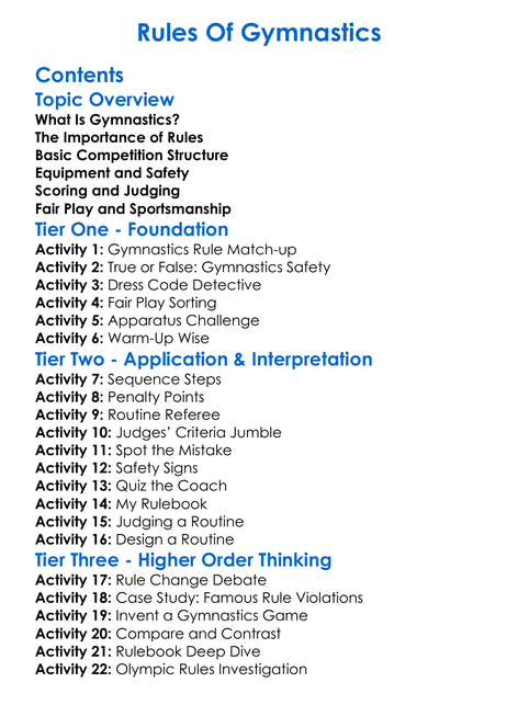 Rules Of Gymnastics Worksheet Activity Booklet