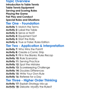 Rules Of Table Tennis Worksheet Activity Booklet