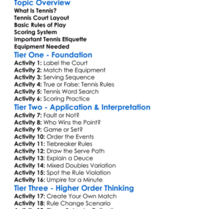 Rules Of Tennis Worksheet Activity Booklet