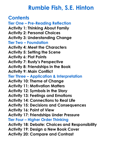Rumble Fish Se Hinton Worksheet Activity Booklet