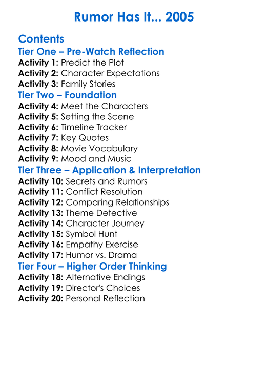 Rumor Has It 2005 Worksheet Activity Booklet