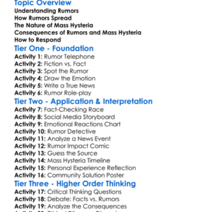 Rumors And Mass Hysteria Worksheet Activity Booklet
