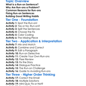 Run-On Sentences Worksheet Activity Booklet