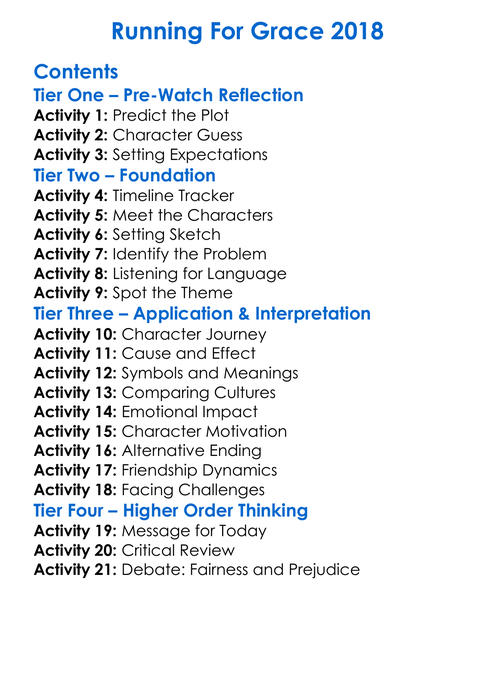 Running For Grace 2018 Worksheet Activity Booklet