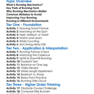 Running Mechanics Worksheet Activity Booklet