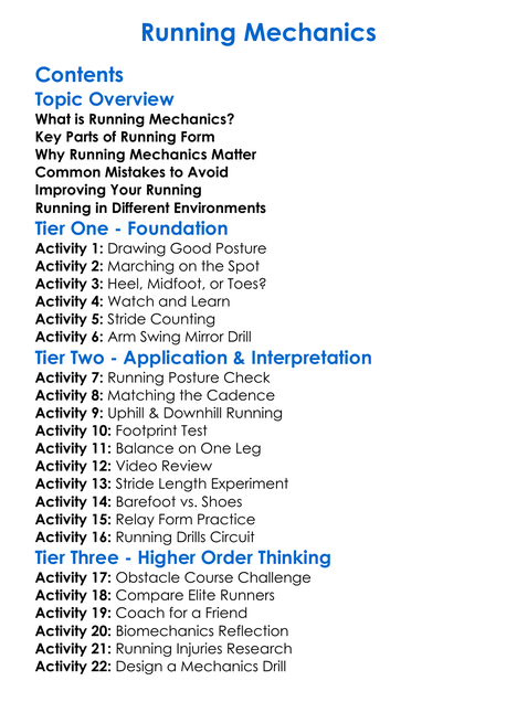 Running Mechanics Worksheet Activity Booklet