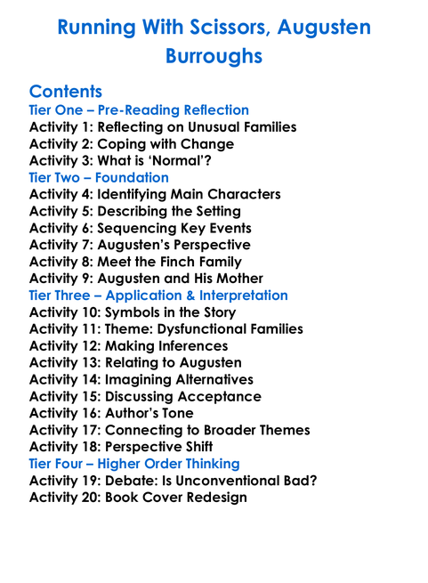 Running With Scissors Augusten Burroughs Worksheet Activity Booklet