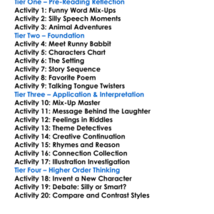 Runny Babbit Shel Silverstein Worksheet Activity Booklet