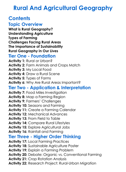 Rural And Agricultural Geography Worksheet Activity Booklet