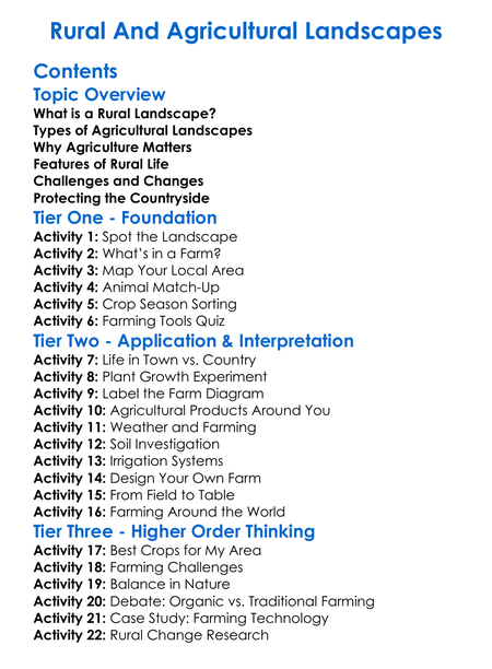 Rural And Agricultural Landscapes Worksheet Activity Booklet