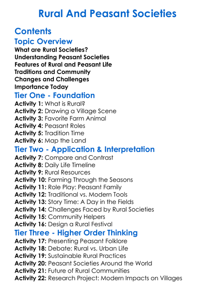 Rural And Peasant Societies Worksheet Activity Booklet