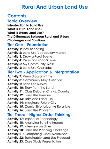 Rural And Urban Land Use Worksheet Activity Booklet