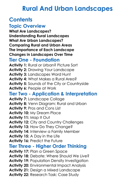 Rural And Urban Landscapes Worksheet Activity Booklet