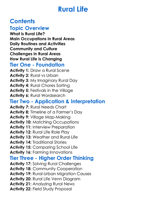 Rural Life Worksheet Activity Booklet