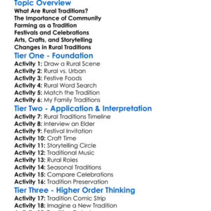 Rural Traditions Worksheet Activity Booklet
