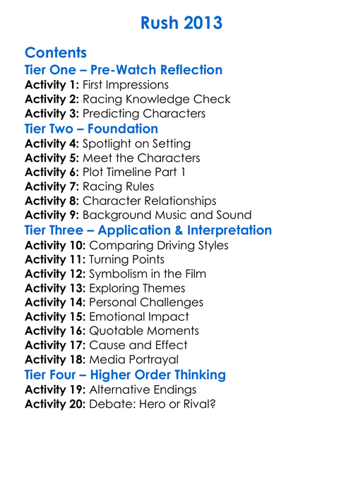 Rush 2013 Worksheet Activity Booklet