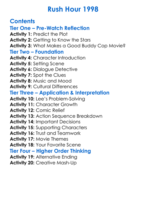 Rush Hour 1998 Worksheet Activity Booklet