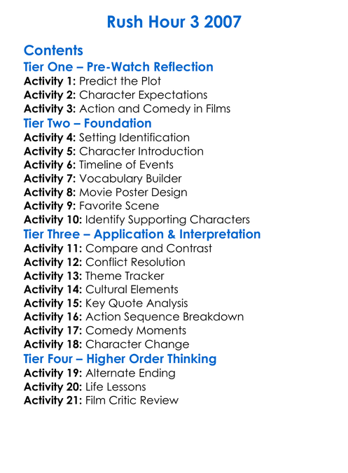 Rush Hour 3 2007 Worksheet Activity Booklet