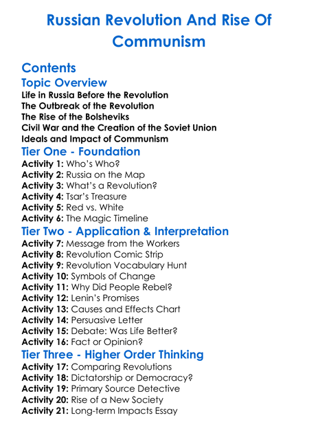 Russian Revolution And Rise Of Communism Worksheet Activity Booklet
