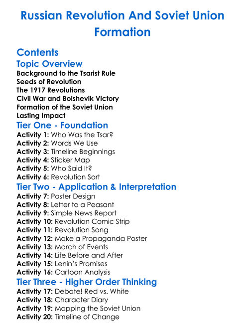 Russian Revolution And Soviet Union Formation Worksheet Activity Booklet