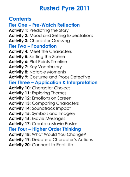 Rusted Pyre 2011 Worksheet Activity Booklet