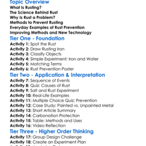 Rusting And Methods To Prevent It Worksheet Activity Booklet