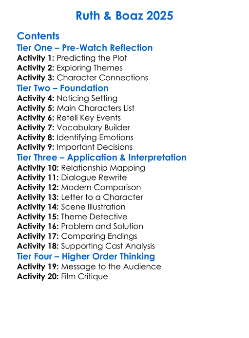 Ruth Boaz 2025 Worksheet Activity Booklet