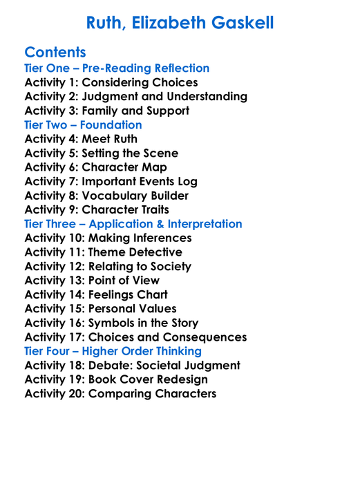 Ruth Elizabeth Gaskell Worksheet Activity Booklet