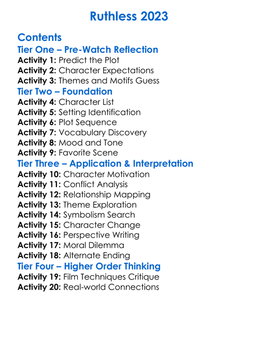 Ruthless 2023 Worksheet Activity Booklet